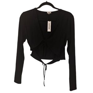 Black Garage Women's Hazel Ribbed Long Sleeve Double Tie Top
